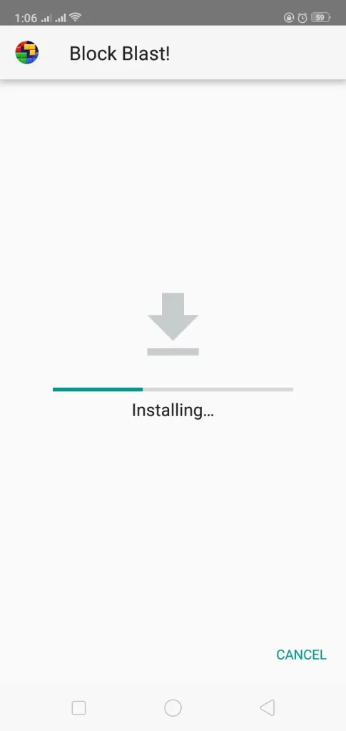 installation in progress screen of block blast app on an andoird device